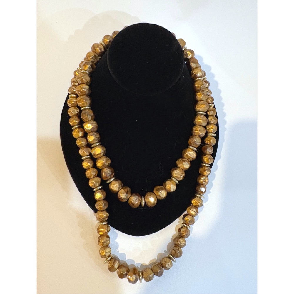 Bronze Beaded Necklace Set 2 Piece Faceted Geometric Metallic Chunky Layering